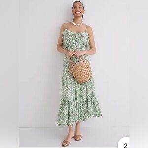 J.Crew Floral Sleeveless Ruffle Tiered Midi Dress Green & White Size Small